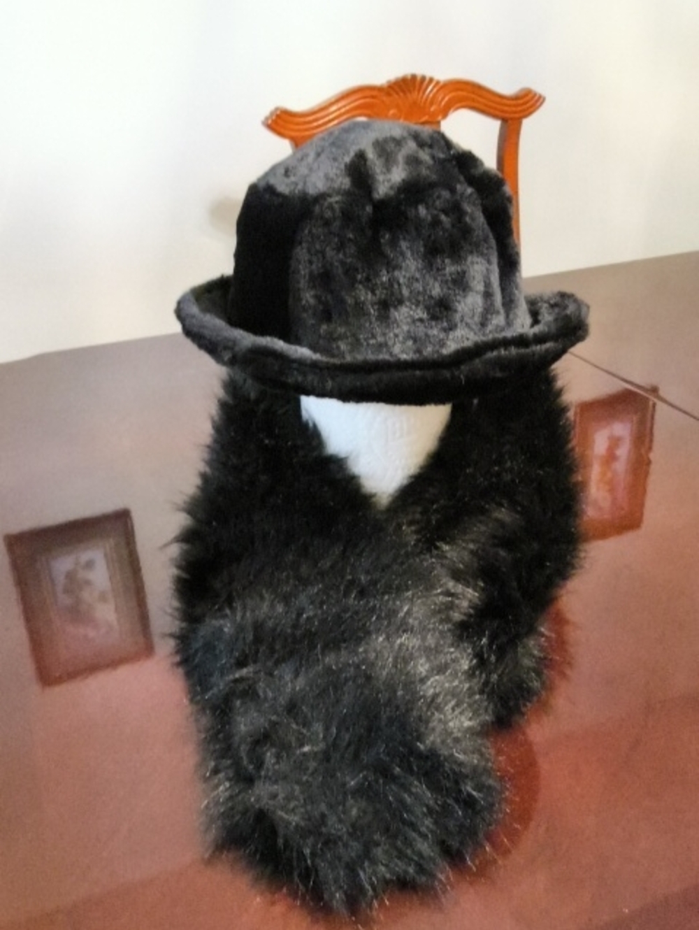 David and Young Black Faux Fur Hat with Matching Scarf